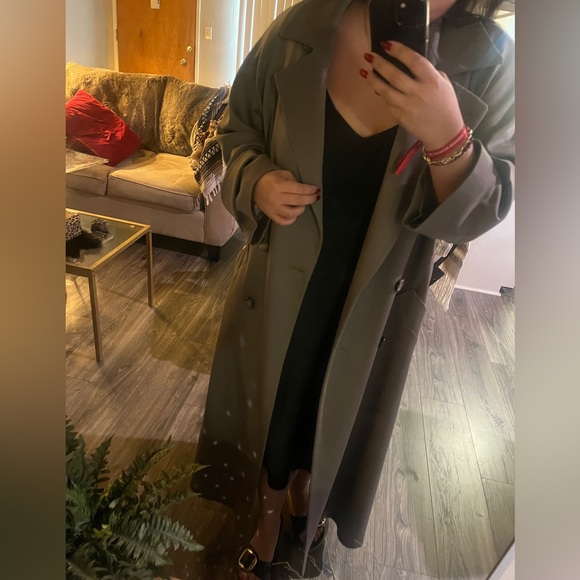 100% Wool Trench Coat - Olive Green Gorgeous Vintage - Picture 7 of 16